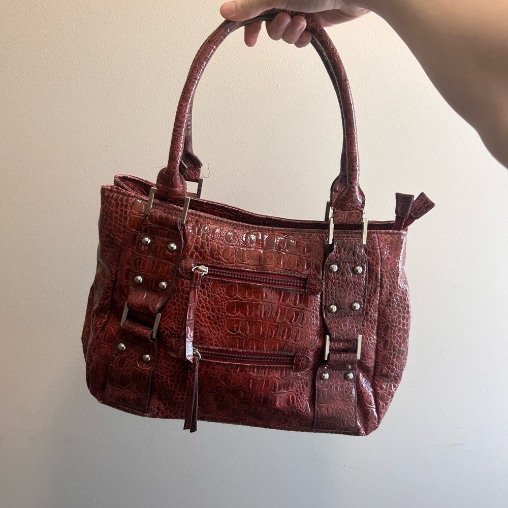 Elegant Red Crocodile-Embossed Handbag